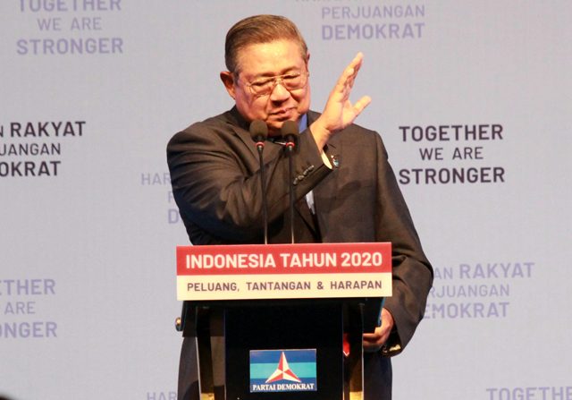 Ketua Umum Partai Demokrat Susilo Bambang Yudhoyono (SBY) berharap perang dunia ke-III tak terjadi seering dengan memanasnya Iran dan Amerika Serikat. (Dery Ridwansah/ JawaPos.com)